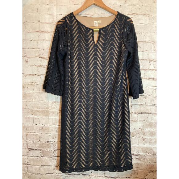 Emma & Michele Dress Womens Medium Black All Over Embroidered Lace Stretch - Picture 1 of 15